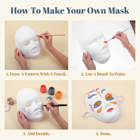 40 Pack 2 Sizes DIY Full Face Masks Paintable White Plain Paper Mache Masks in Saudi Arabia
