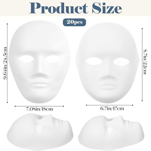 40 Pack 2 Sizes DIY Full Face Masks Paintable White Plain Paper Mache Masks in Saudi Arabia