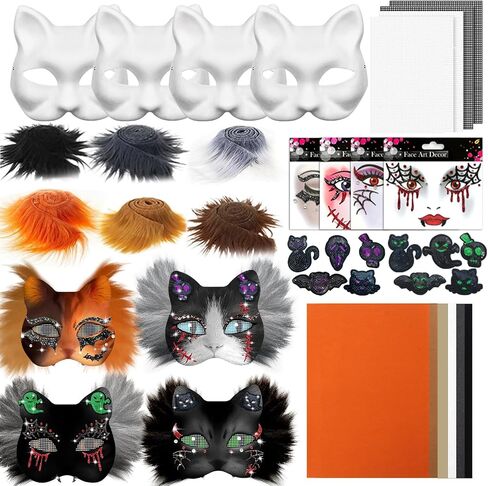 Huaerle Therian Mask Kit,DIY Cat Mask Kit with Fur & Eye Mesh and Felt Sheet,Costume Mask for Halloween Valentines in Saudi Arabia