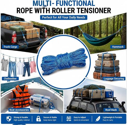 16 Pack Tent Rope Tensioners, 8 Metal Rope Buckles with 8 Blue Braided Ropes, Adjustable Guyline Tighteners for Camping Tents, Tarps, Canopies, Hammocks in Kuwait