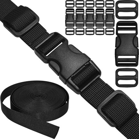 1 inch Straps and Buckles Set: 12 Yard Nylon Webbing Strap 1" Wide, 10 Pack Side Release Plastic Buckle, 20 pcs Tri-Glide Slide Clip, Heavy Duty Quick Snap Fastener Dual Adjustable No Sewing Required in Saudi Arabia