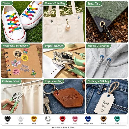 Grommet Tool Kit 3/16 1/8 Leather Hole Punch Plier Puncher with 360 Sets Color Metal Eyelets for DIY Fabric Canvas Craft Projects in Kuwait