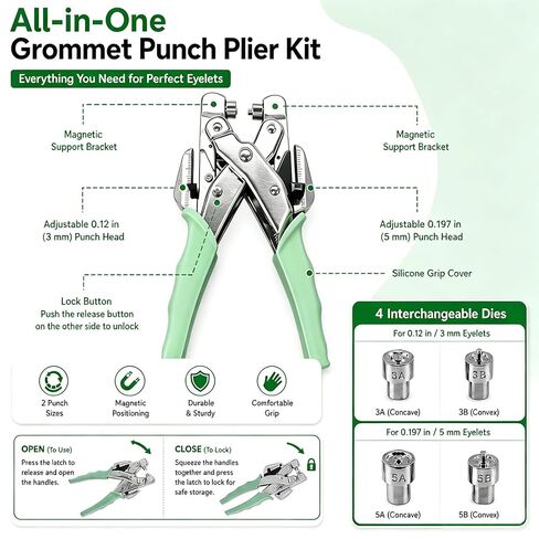 Grommet Tool Kit 3/16 1/8 Leather Hole Punch Plier Puncher with 360 Sets Color Metal Eyelets for DIY Fabric Canvas Craft Projects in Kuwait