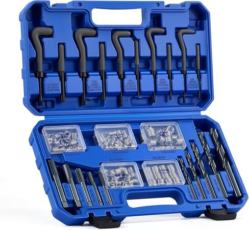 Orion Motor Tech 131PC SAE طقم إصلاح الخيوط، HSS Drill Helicoil Kit Standard، 1/4" 5/16" 3/8" 7/16" 1/2" in Kuwait