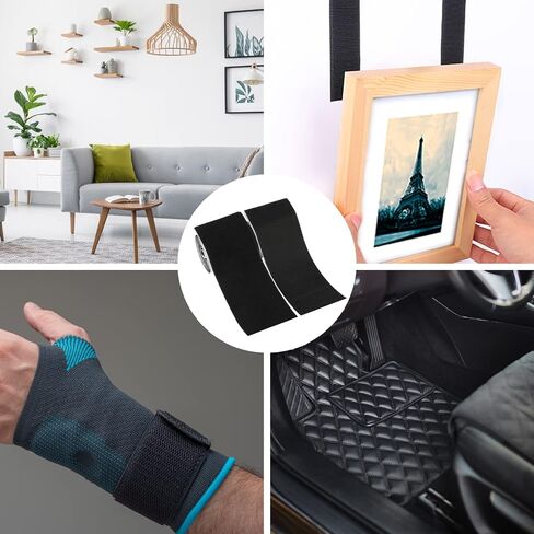 4in x 9ft Strong Sticky Hook and Loop Tape Black Heavy Duty Adhesive Strips in Kuwait