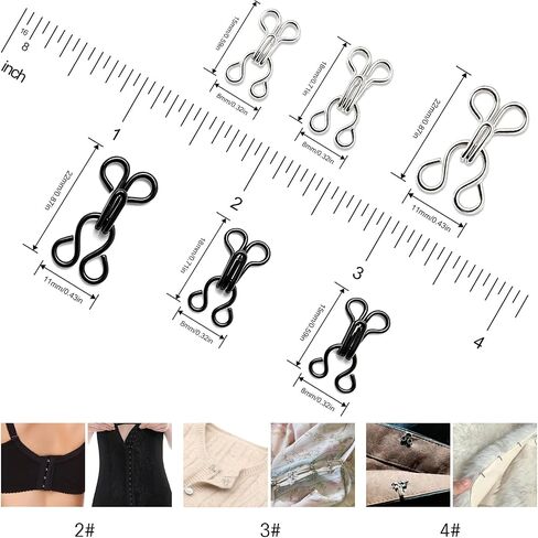 100 Pairs Hook and Eye Fasteners, 3 Sizes Hidden Metal Sewing Closures in Kuwait