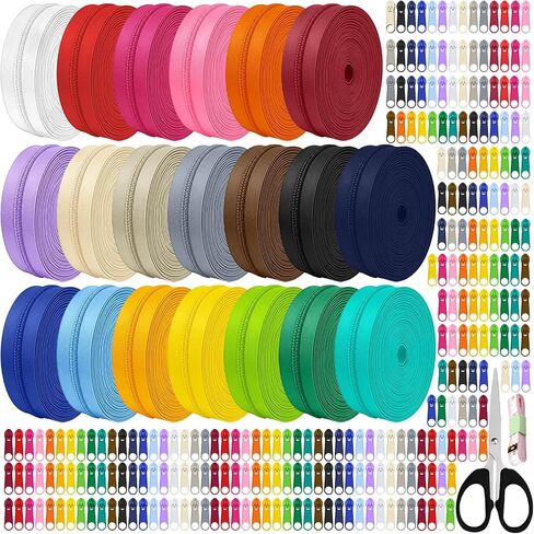 Lalolee 80 Yards 20 Colors #3 Nylon Coil Zipper Set with 200 Zippers Pull in Kuwait