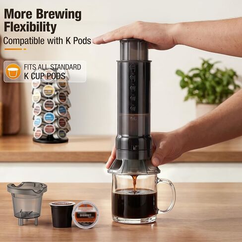 Portable Travel Coffee Maker Press, Camping Coffee Press, Travel K Cup Coffee Maker - Instantly Makes Delicious Coffee, Compatible with K Cups and Ground Coffee, 4~12 OZ One Shot in Kuwait