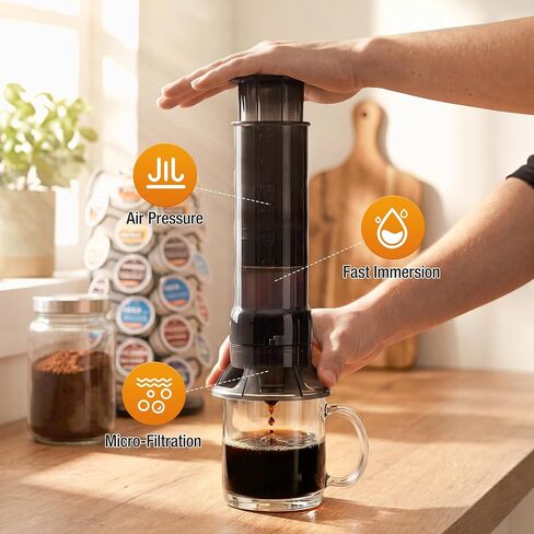 Portable Travel Coffee Maker Press, Camping Coffee Press, Travel K Cup Coffee Maker - Instantly Makes Delicious Coffee, Compatible with K Cups and Ground Coffee, 4~12 OZ One Shot in Kuwait