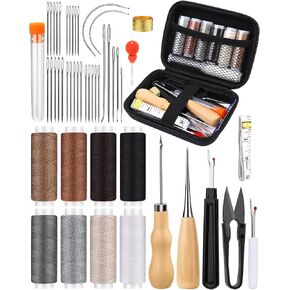 BAGERLA Upholstery Repair Kit, 50 Pcs Heavy Duty Sewing Kit with 8 Colors Thread 32 Pcs Upholstery Needles, Sewing Awls for Hand Stitching Car Sofa Shoe Backpack Craft DIY in Kuwait