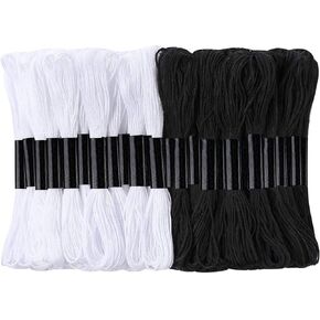 24 Skeins Cross Stitch Threads, Black and White Cotton Embroidery Floss Friendship Bracelets Floss with 12 Pieces Floss Bobbins for Knitting, Cross Stitch Project in Saudi Arabia