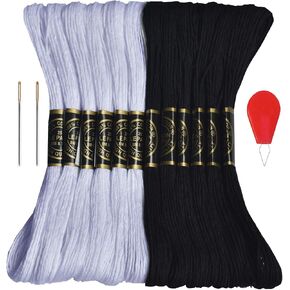 Embroidery Floss - Cross Stitch Threads - Friendship Bracelets Floss - Crafts Floss 12 Skeins Per Pack and Free Set of 2Embroidery Needles and 1Needle Threader（Black） in Kuwait