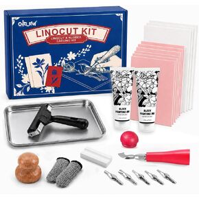 Linocut Printing Kit with Tools, 6 Carving Blocks & 2x75ml Black Print Ink in Saudi Arabia