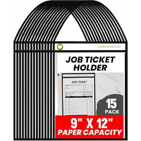Officewerks Stitched Shop Job Ticket Holders with Strap, Heavy Duty 9" X 12" Clear Both Sides Plastic Sleeves with 1 Hole for Attaching to Machinery, File Cabinets, Racking, Hanging (15 Pack) in Saudi Arabia