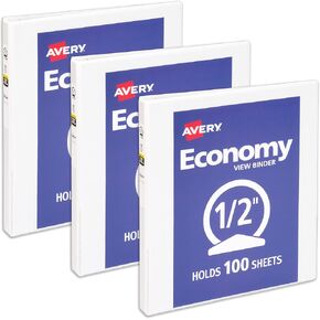 ملف Avery Economy View 3 حلقات، حلقات دائرية 0.5 بوصة، 1 مجلد أبيض (05706) in Kuwait