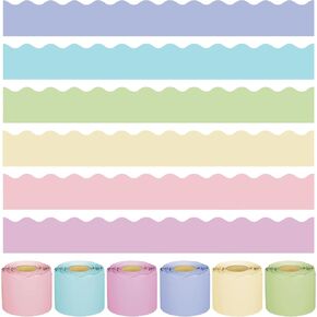 240Ft Boho Bulletin Board Borders Colorful Classroom Border Trim Boho Scalloped Borders Stickers Rolled Bulletin Board Decorations for Classroom School Home Office Chalkboard Decor, 6 Rolls in Kuwait