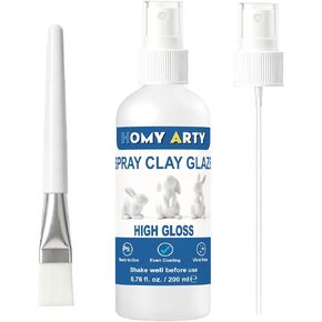 HOMY ARTY Air Dry Clay Glaze, 200 ml High Gloss Varnish Spray with Extra Spray Nozzle & Brush, Clear Coat Varnish for a Glaze-Like Finish, Water-Resistant Protective Finish for Pottery, Ceramic, Craft in Kuwait
