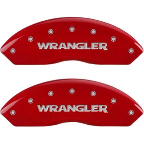 MGP Caliper Covers 42007SWRGRD 'Wrangler' Engraved Caliper Cover with Red Powder Coat Finish and Silver Characters, (Set of 4) in Kuwait
