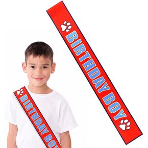 AHONEY Birthday Boy Sash, Red Paw Print Birthday Sash for Boys, Birthday Party Favors Photo Prop in Kuwait