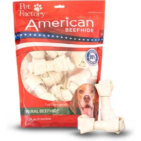 Pet Factory American Beefhide 4-5" Knotted Bones Dog Chew Treats - Natural Flavor, 22 Count/1 Pack in Kuwait