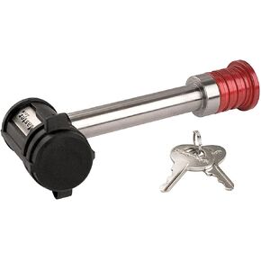 Master Lock Silver and Red Receiver Lock, Stainless Steel Barbell™ Hitch Pin Lock, Fits 5/8 in. Receivers, Weather Resistant Automotive Receiver Lock, 1469DAT in Saudi Arabia