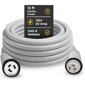 Amp Up Marine & RV Cords 125v 30 amp x 25' White Shore Power Boat Extension Cord, 25 ft - 22312 in Kuwait