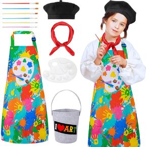 Artist Costume for Kids, Painter Dress Up with Beret, Paint Bucket, Palette, Brush, Scarf, Apron for Boys and Girls in Kuwait