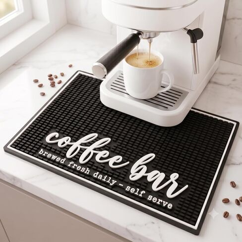 New Mungo Coffee Bar Mat - Coffee Bar Accessories for Coffee Station, Coffee Accessories, Coffee Bar Decor, Coffee Decor - Brewed Fresh Daily - Self Serve Coffee Maker Mat - Rubber Mat - 18"x12" in Kuwait