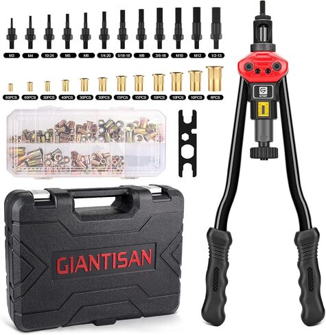 Rivet Nut Tool, GIANTISAN 16-Inch Rivnut Tool Kit with 12 Metric and SAE Mandrels, 176Pcs Rivet nut Assortment Kit, and Rugged Carrying Case in Kuwait