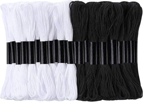 24 Skeins Cross Stitch Threads, Black and White Cotton Embroidery Floss Friendship Bracelets Floss with 12 Pieces Floss Bobbins for Knitting, Cross Stitch Project in Saudi Arabia