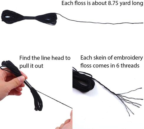 24 Skeins Cross Stitch Threads, Black and White Cotton Embroidery Floss Friendship Bracelets Floss with 12 Pieces Floss Bobbins for Knitting, Cross Stitch Project in Saudi Arabia
