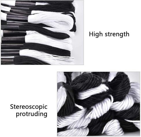 24 Skeins Cross Stitch Threads, Black and White Cotton Embroidery Floss Friendship Bracelets Floss with 12 Pieces Floss Bobbins for Knitting, Cross Stitch Project in Saudi Arabia