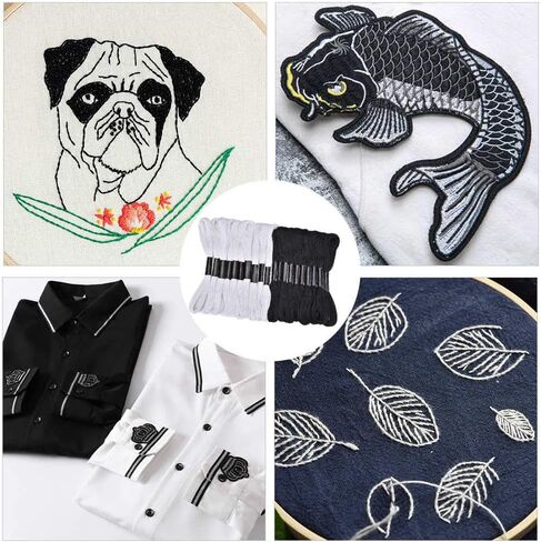 24 Skeins Cross Stitch Threads, Black and White Cotton Embroidery Floss Friendship Bracelets Floss with 12 Pieces Floss Bobbins for Knitting, Cross Stitch Project in Saudi Arabia