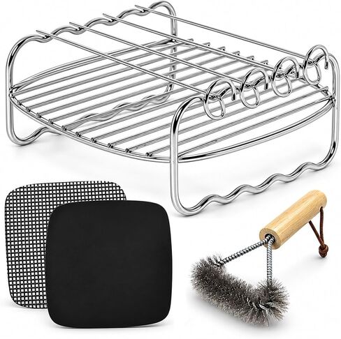 Air Fryer Skewer Rack Grate Compatible with Cosori, Chefman, Philips and more, Double Rack Kabob Airfryer Accessories for Bella, Dash, Nuwave® Brio, Multi-Purpose Stainless Steel in Kuwait