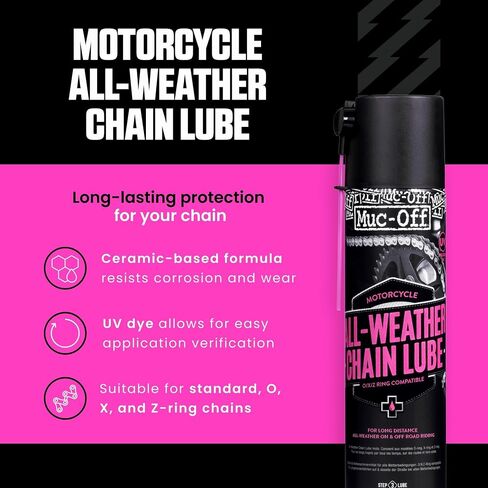Muc Off All-Weather Motorcycle Chain Lube, 400 Milliliters - Premium Motorbike Chain Lubricant Spray - Formulated for All Weather Conditions in Kuwait