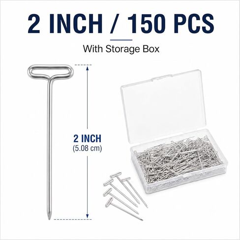 150 Pack 2 Inch T Pins, Stainless Steel T Pins for Wigs, Sewing, Fabric, Blocking, Cubicle Walls, Crafts, Straight Pins for All-Around Use with Box in Saudi Arabia