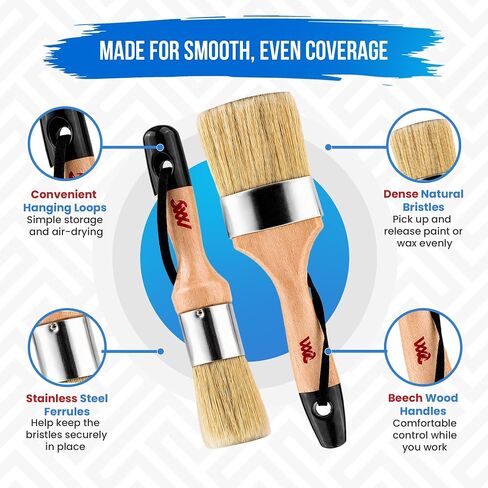 Chalk and Wax Paint Brushes for Furniture, 2 Pack Natural Bristles in Saudi Arabia