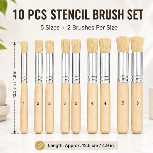 10 Pcs Stencil Brush Set, Natural Bristle, 5 Sizes in Kuwait
