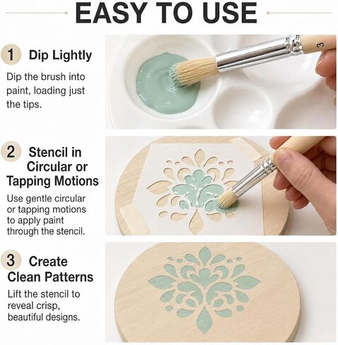 10 Pcs Stencil Brush Set, Natural Bristle, 5 Sizes in Kuwait