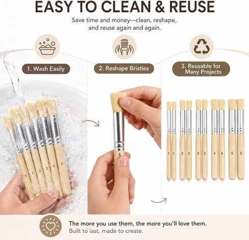 10 Pcs Stencil Brush Set, Natural Bristle, 5 Sizes in Kuwait