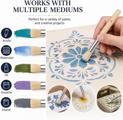10 Pcs Stencil Brush Set, Natural Bristle, 5 Sizes in Kuwait