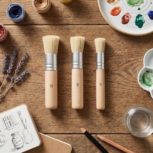 Stencil Brush, 6Pcs Wooden Natural Bristle Stencil Brushes for Painting in Kuwait