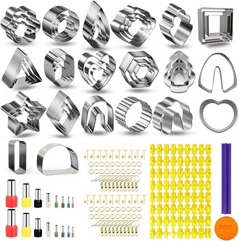 PTFJZ Polymer Clay Cutters for Earring Making 76pcs Clay Tools Set 67 Shapes Stainless Steel Clay Cutters with 8 Circle Shape Cutters 1 Letter Stamp in Saudi Arabia