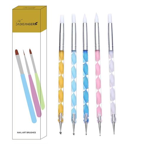 5Pcs Dual-Ended Silicone Nail Sculpting & Dotting Tool Set, Professional Gel Nail Smoothing Brushes & Rhinestone Placement Pens for 3D Embossing, Detail Decoration & Salon DIY Manicure in Saudi Arabia