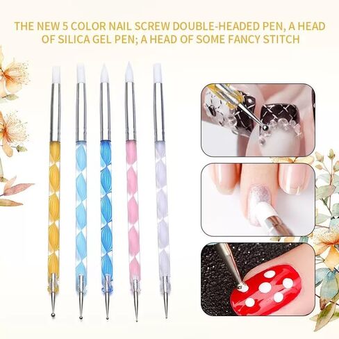 5Pcs Dual-Ended Silicone Nail Sculpting & Dotting Tool Set, Professional Gel Nail Smoothing Brushes & Rhinestone Placement Pens for 3D Embossing, Detail Decoration & Salon DIY Manicure in Saudi Arabia