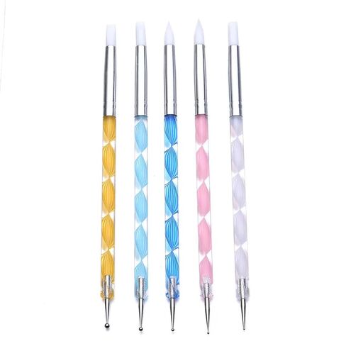 5Pcs Dual-Ended Silicone Nail Sculpting & Dotting Tool Set, Professional Gel Nail Smoothing Brushes & Rhinestone Placement Pens for 3D Embossing, Detail Decoration & Salon DIY Manicure in Saudi Arabia