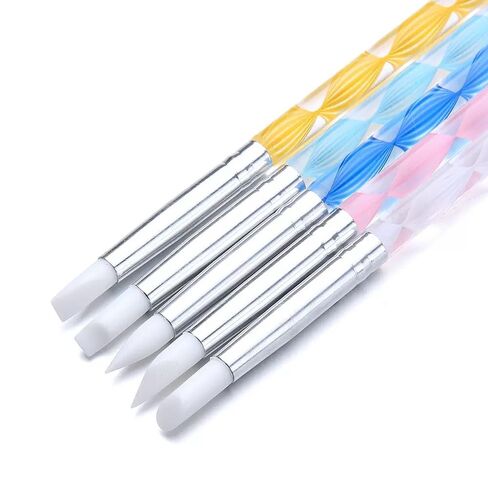 5Pcs Dual-Ended Silicone Nail Sculpting & Dotting Tool Set, Professional Gel Nail Smoothing Brushes & Rhinestone Placement Pens for 3D Embossing, Detail Decoration & Salon DIY Manicure in Saudi Arabia