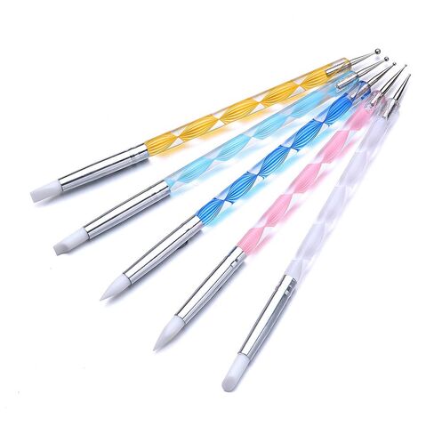 5Pcs Dual-Ended Silicone Nail Sculpting & Dotting Tool Set, Professional Gel Nail Smoothing Brushes & Rhinestone Placement Pens for 3D Embossing, Detail Decoration & Salon DIY Manicure in Saudi Arabia