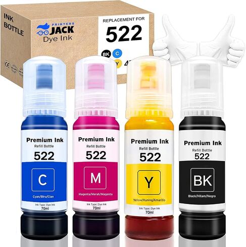 Printers Jack Compatiable Epson T522 Refill Ink Bottle Kit for Epson EcoTank ET-2720, ET-4700 in Saudi Arabia