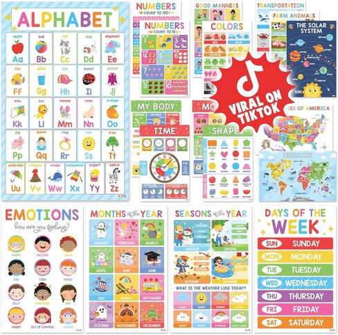 BEAWART Educational Posters Classroom for Toddlers, 18 Pack 11x17 Colorful in Kuwait